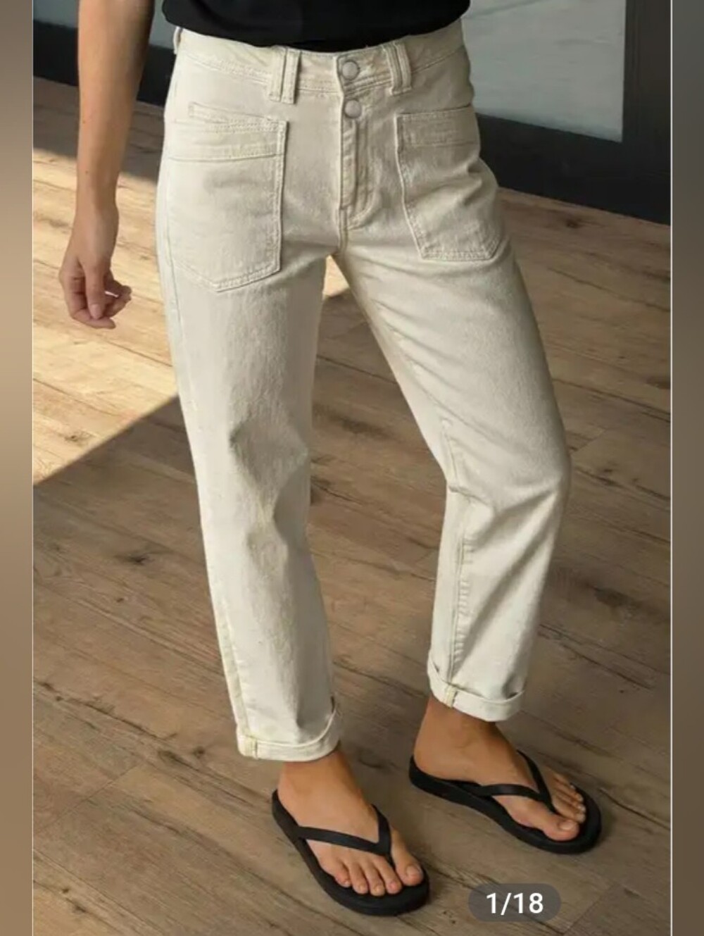 Flamingals Solid Patch Pocket Dual Button High Rise Straight Leg Crop Pants NWT